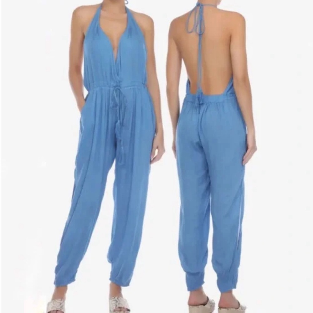 Boho Me Collection Halter Light Blue Jumpsuit